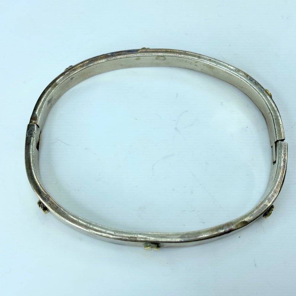 Sterling Silver Hinged Bangle Bracelet with Brass Screws Taxco Mexico 6.5" JR781 - Picture 5 of 6